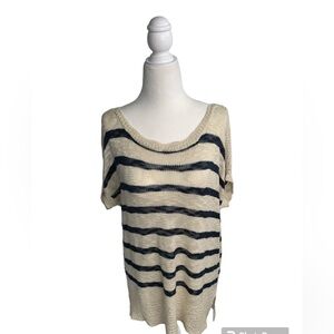 Romeo & Juliet Couture Knit Striped Tan Navy Long Tunic Top sz M